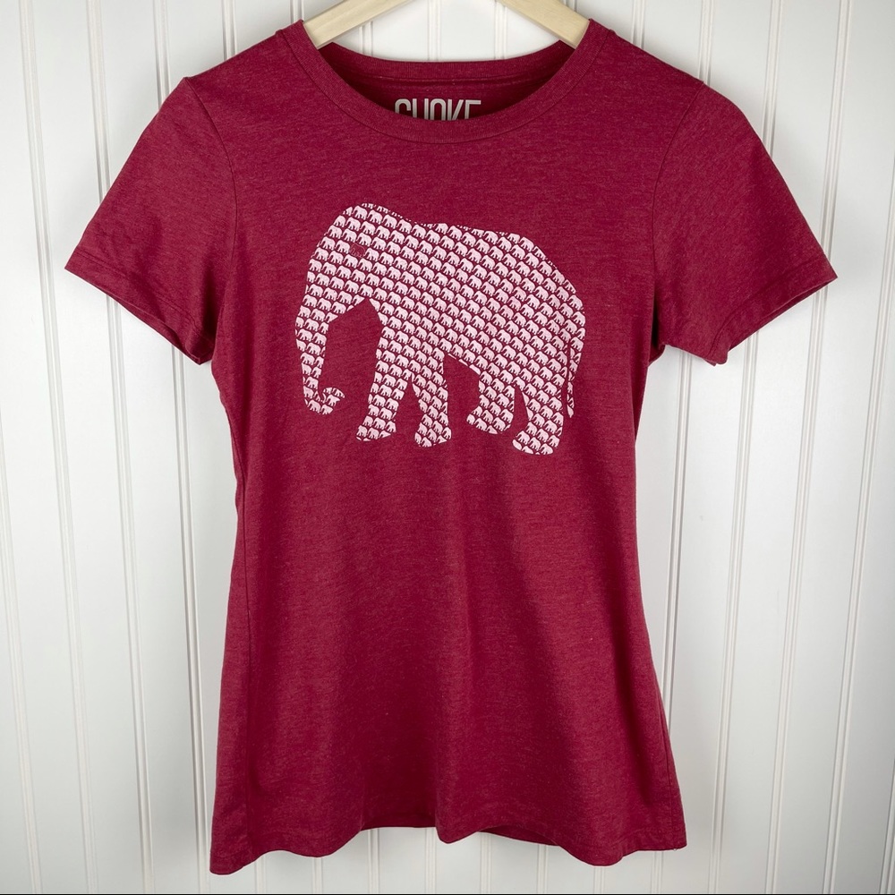 Choke Tee Shirt Elephant Pattern Maroon Medium